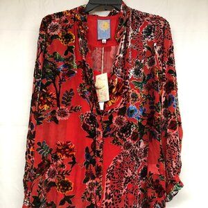 Johnny Was Bobcat Forest Print Shirt Ladies Size XS  NWT